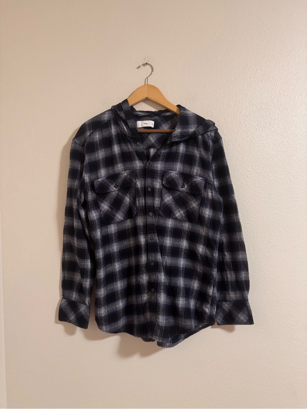 TNA Blue and White Plaid Button-Down Shirt